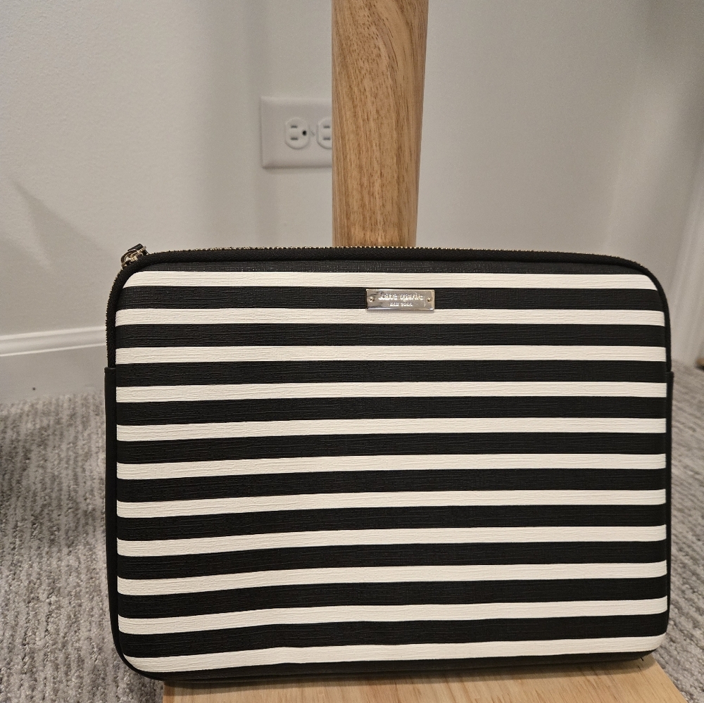 Kate Spade Black and White Striped Laptop Sleeve